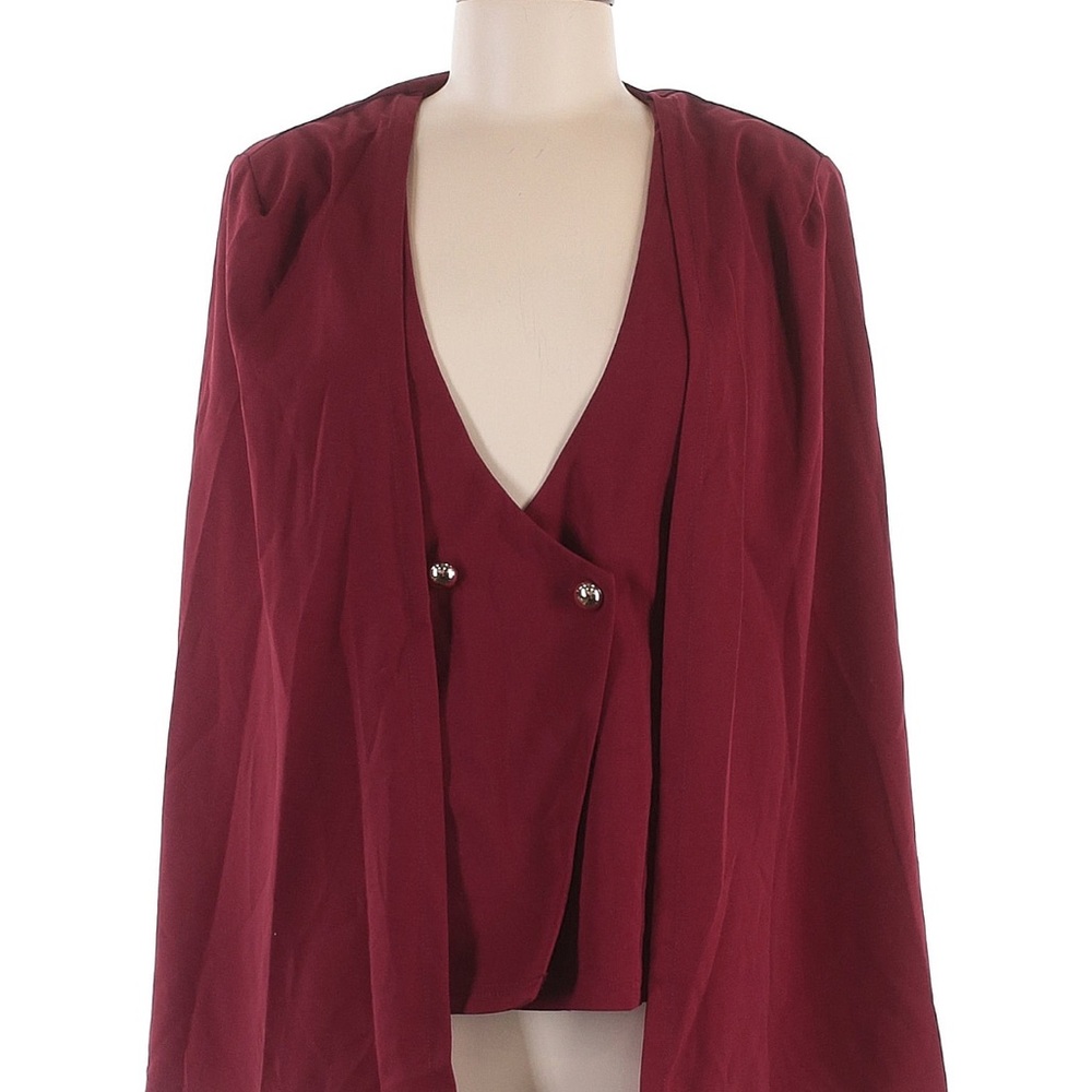 Elegant Burgundy Cape Blazer
